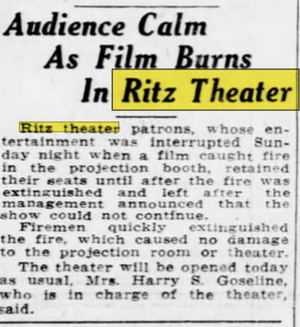 May 1937 film burns Ritz Theatre, Port Huron